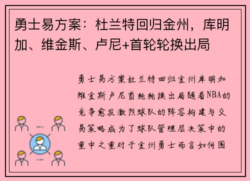 勇士易方案：杜兰特回归金州，库明加、维金斯、卢尼+首轮轮换出局